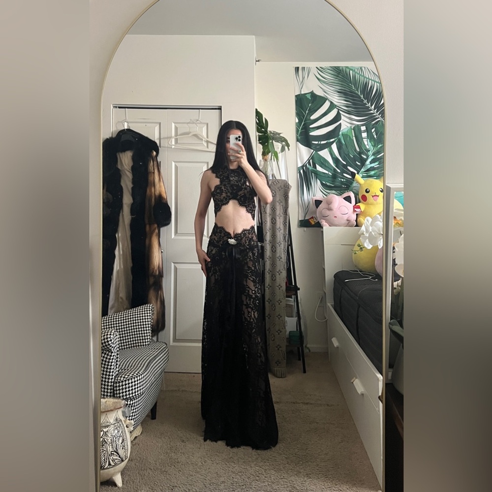 Bronx & Banco NAIA Black Lace Sheer Cutout Gown XL NWOT